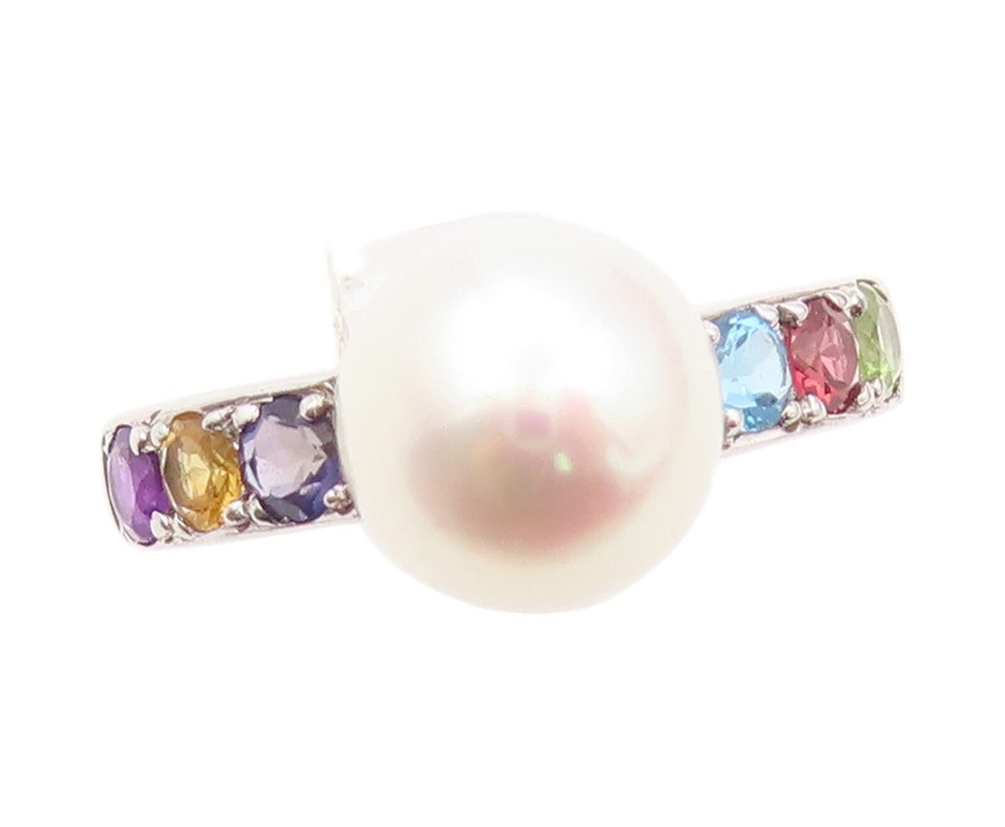 925 Sterling Silver Vintage Ring Modernist Pearl & Gemstone  SZ 8  RG32145