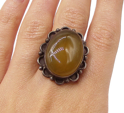 925 Sterling Silver  Vintage Bezel Set Jasper Solitaire Ring Sz 7.5  RG3051