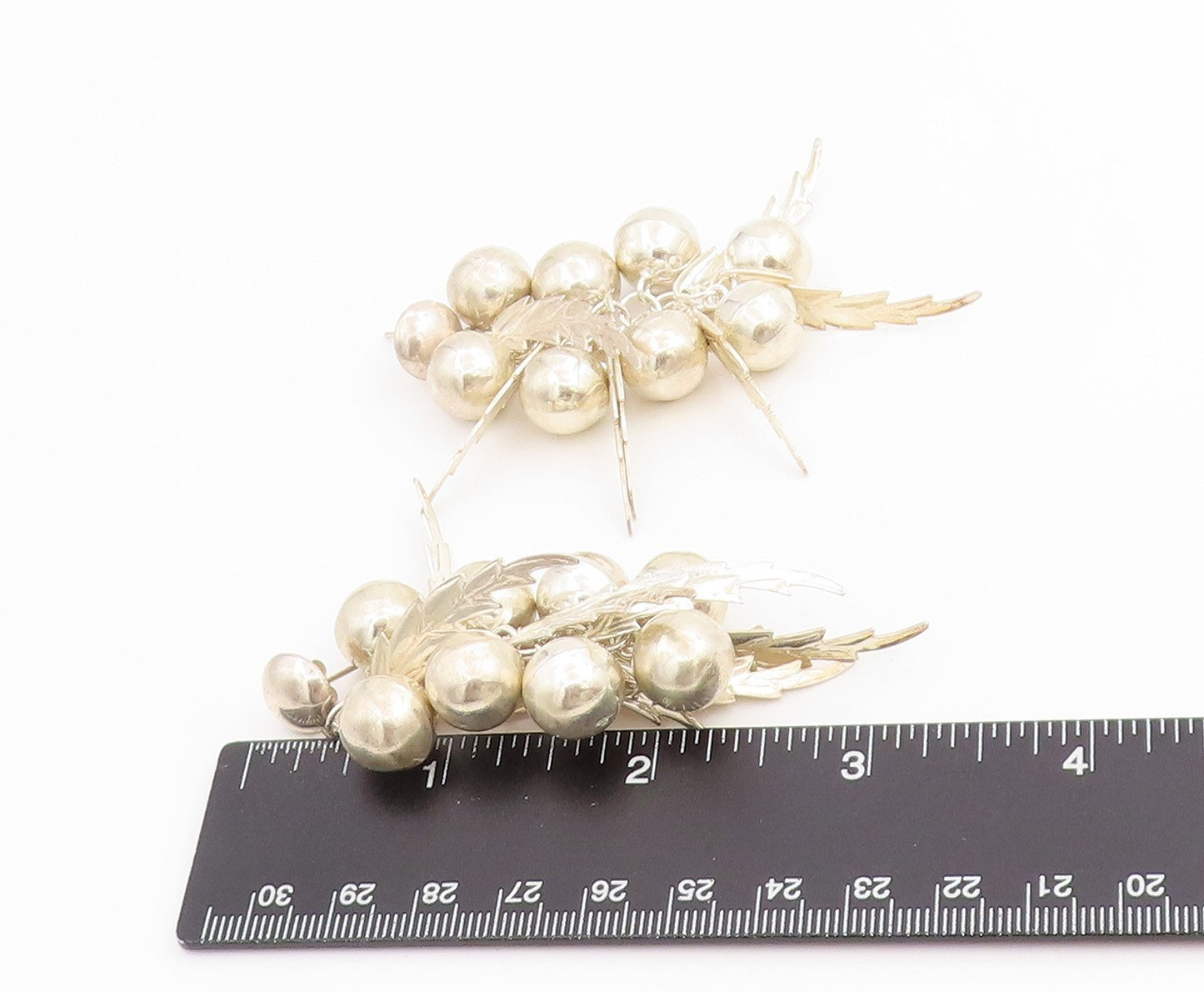 925 Sterling Silver Vintage Earrings Modernist Floral Grapes Cluster  EG13759