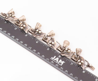 MEXICO 925 Silver  Vintage Framed Leaf With Cherry & Jingles  Bracelet  BT9869