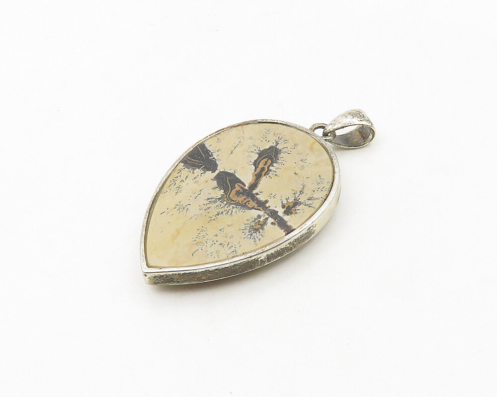 925 Sterling Silver  Vintage Tear Drop Brown Jasper Shiny Pendant  PT15165