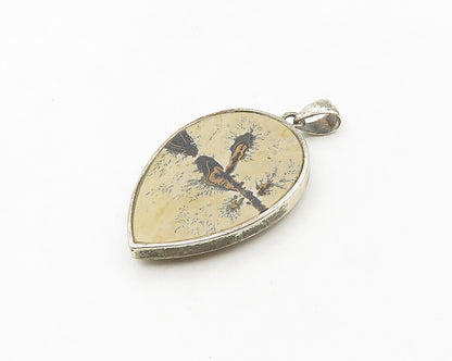 925 Sterling Silver  Vintage Tear Drop Brown Jasper Shiny Pendant  PT15165