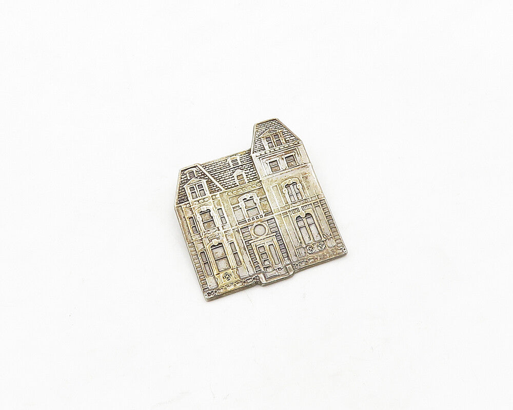 MFA 925 Sterling Silver  Vintage Shiny Dark Tone House Brooch Pin  BP7657