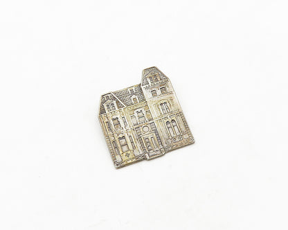 MFA 925 Sterling Silver  Vintage Shiny Dark Tone House Brooch Pin  BP7657
