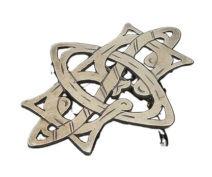 HYO 925 Sterling Silver Vintage Etched Interlocking Cutout Brooch Pin BP9504