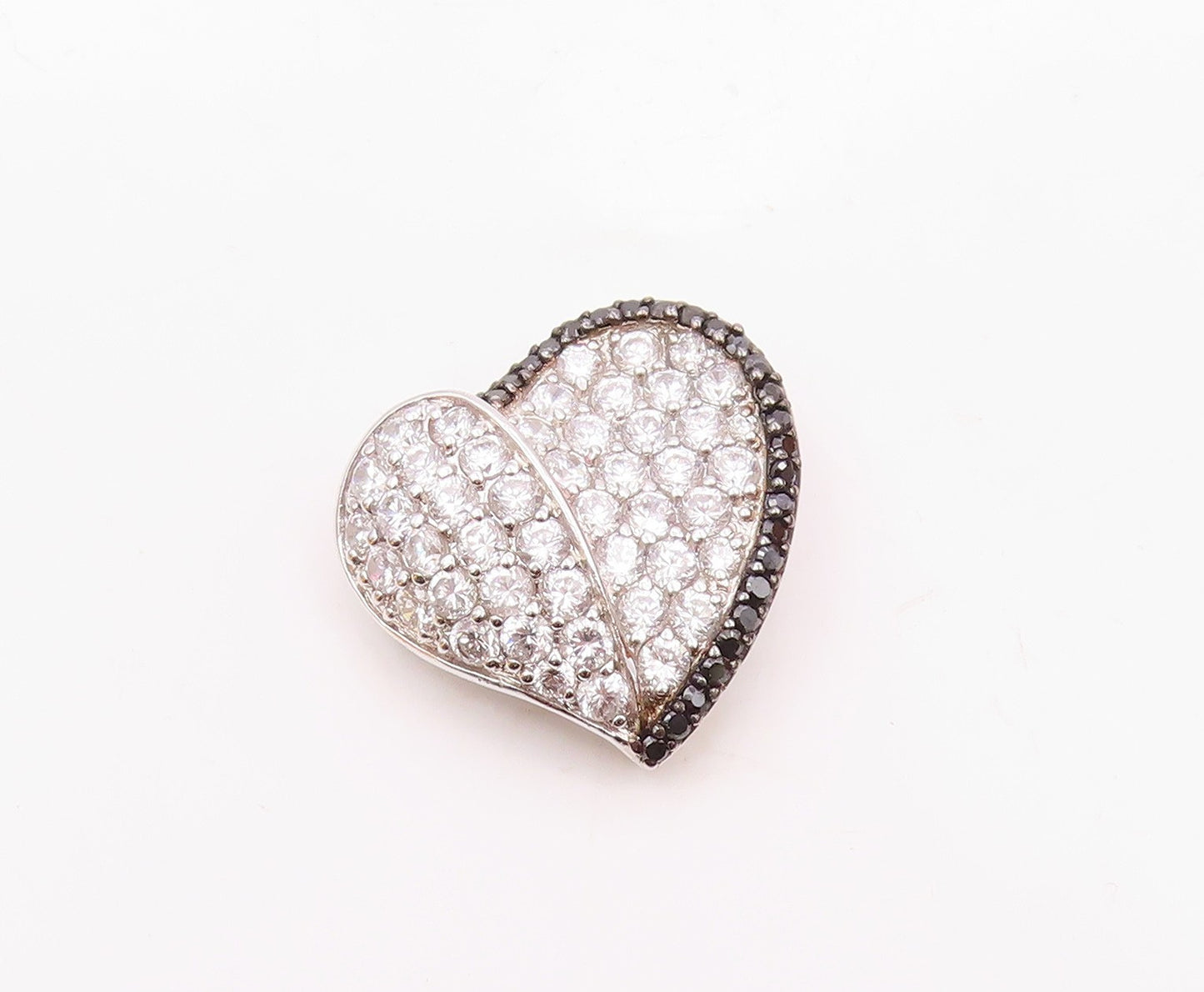 925 Sterling Silver  Cubic Zirconia & Hematite Love Heart Pendant  PT14615