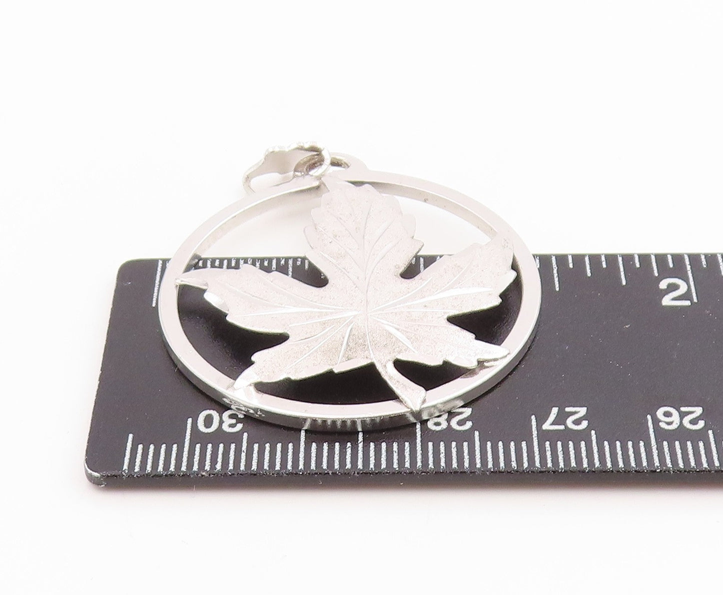 925 Sterling Silver Vintage Pendant EMC FRONT Maple Leaf Cutout Charm  PT26063