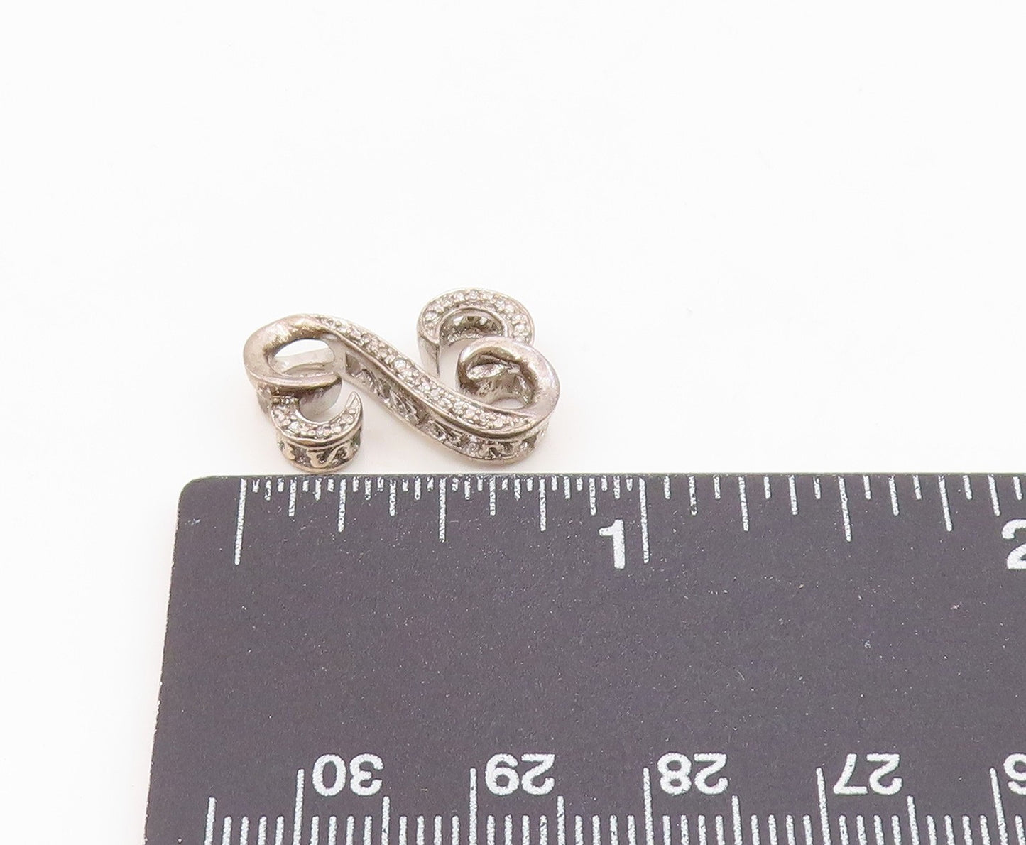 925 Sterling Silver  Vintage Genuine Diamonds Infinity Heart Pendant  PT17161