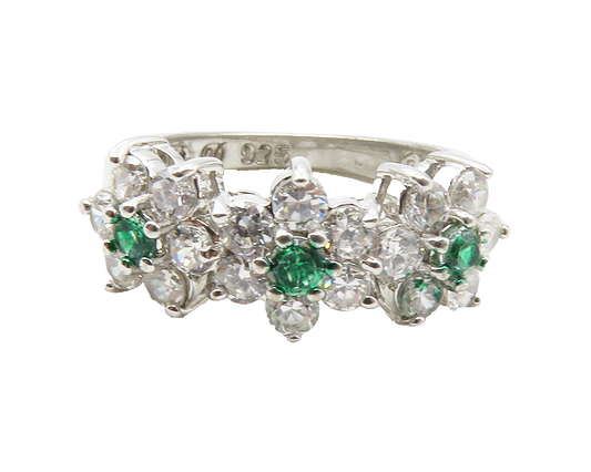 925 Sterling Silver  Cubic Zirconia & Topaz Floral Band Ring Sz 6  RG12579