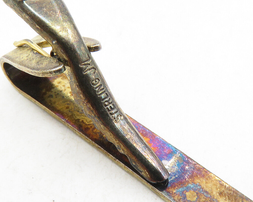 925 Sterling Silver  Vintage Dark Tone Diamond Cut Edge Tie Clip  TR1646