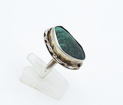 925 Sterling Silver  Vintage Malachite Twist Cocktail Ring Sz 8.5  RG4901