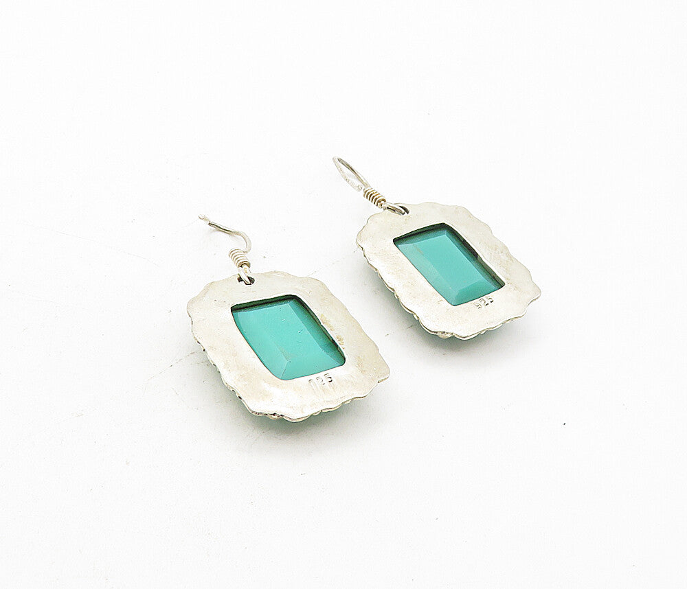 925 Sterling Silver Vintage Faceted Chalcedony Floral Dangle Earrings EG3888