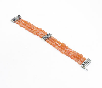 925 Sterling Silver Vintage Carnelian Multi Strand Beaded Bracelet BT2594
