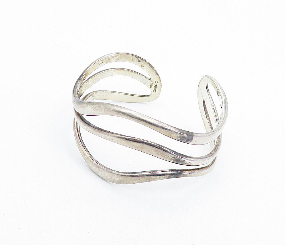 DOBBS 925 Sterling Silver   Vintage Wavy Split Design Cuff Bracelet  BT3247