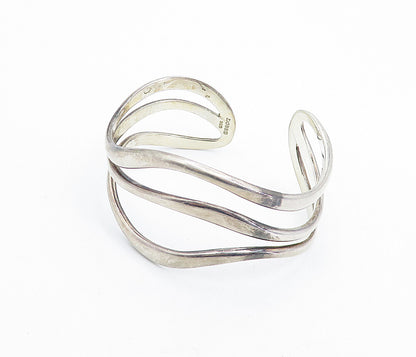 DOBBS 925 Sterling Silver   Vintage Wavy Split Design Cuff Bracelet  BT3247