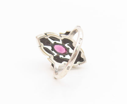 925 Sterling Silver Vintage Ring EUROPE Amethyst Open Floral Band  Sz 8  RG34648