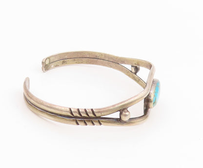 NAVAJO 925 Sterling Silver Vintage Split Band Oval Turquoise Bracelet  BT10028