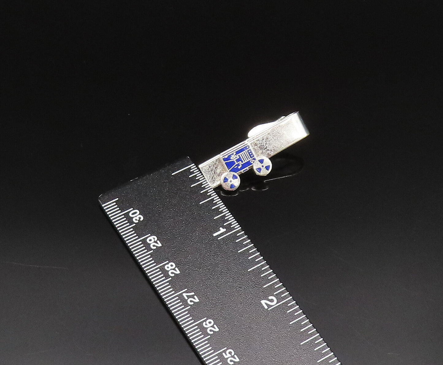 925 Sterling Silver  Vintage Blue Enamel Old Motion Film Tie Clip  TR3341