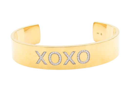 925 Sterling Silver Vintage Bracelet Gold Plated CZ XOXO Love Affection  BT11377