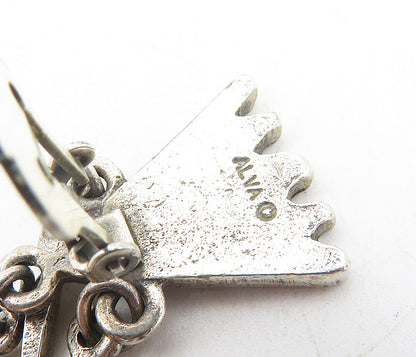 ALVA 925 Silver  Vintage Etched Detail Non Pierce Dangle Earrings  EG4514