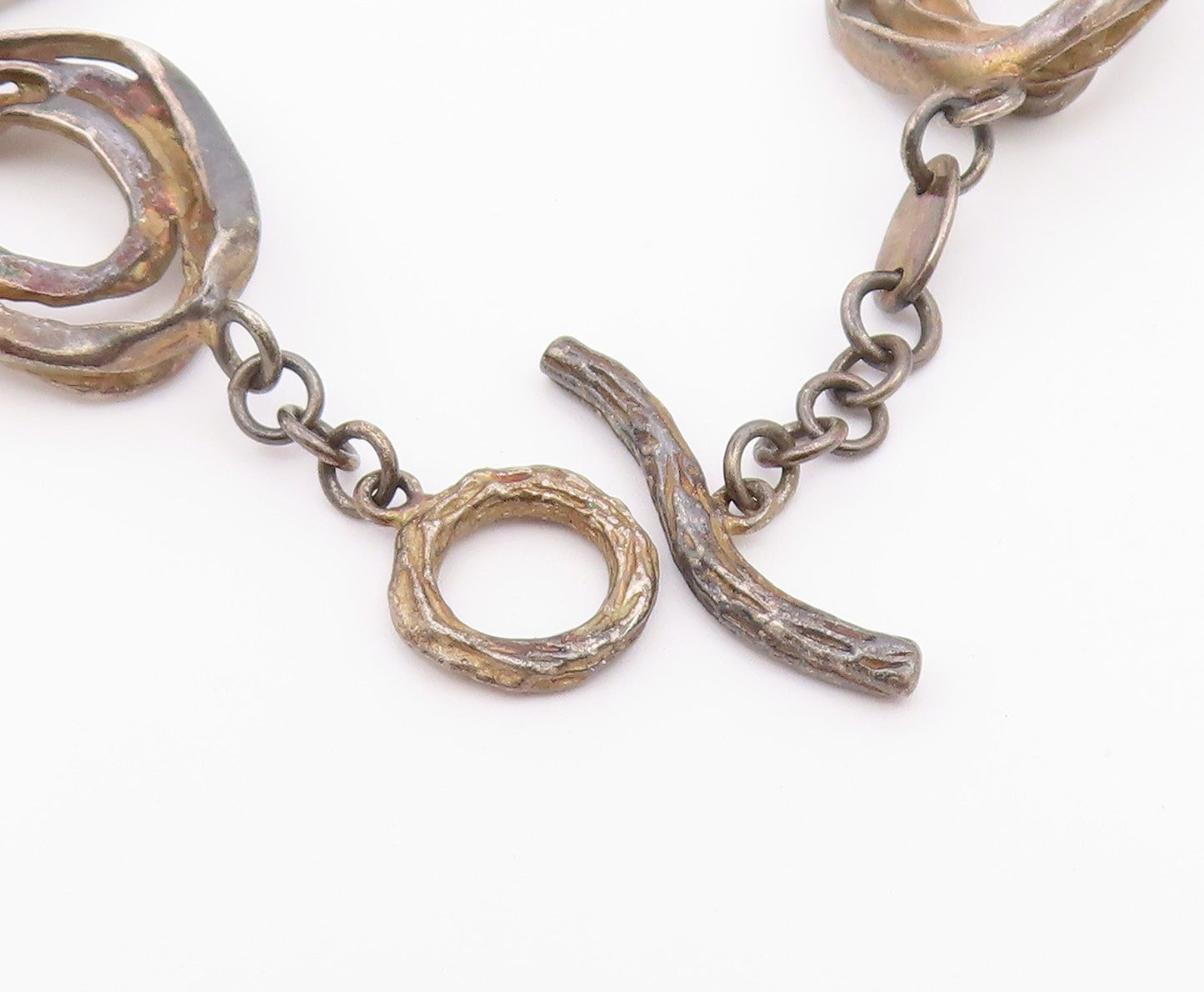 925 Sterling Silver Vintage Bracelet Brutalist Concentric Nest Loop Link BT12199