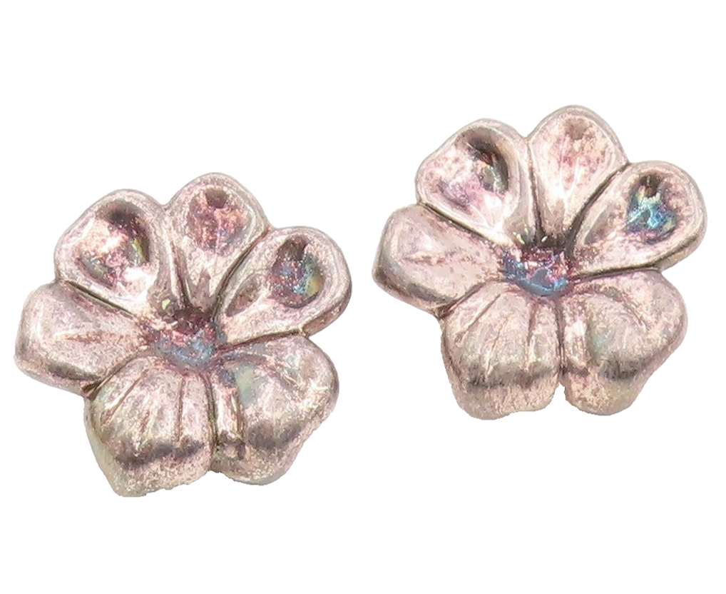 925 Sterling Silver  Vintage Dark Tone Flower Motif Non Pierce Earrings EG9970