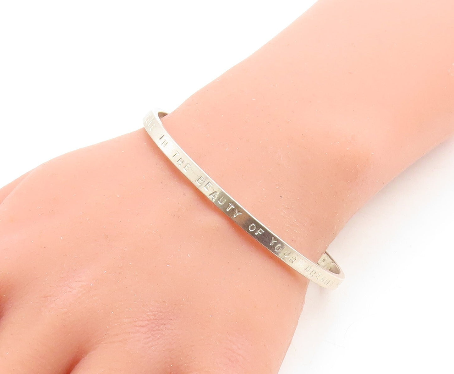 925 Sterling Silver  Believe In Your Dreams Etched Thin Cuff Bracelet  BT1485