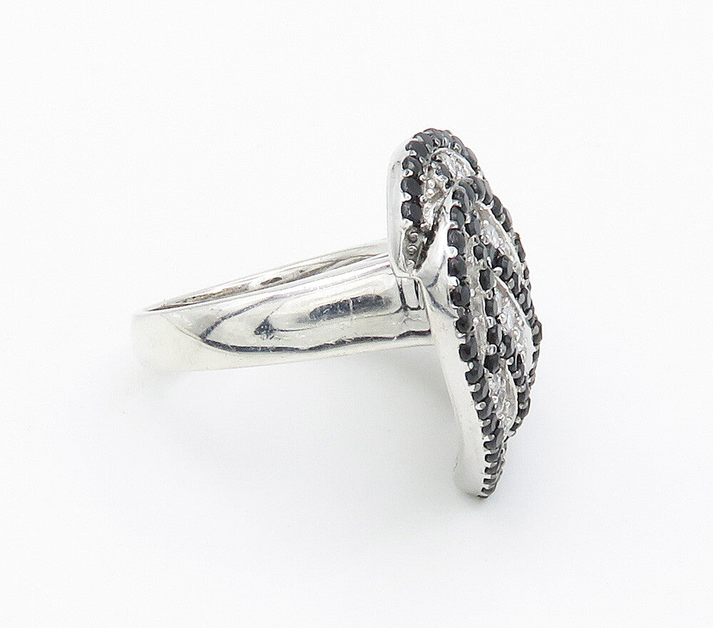 925 Sterling Silver  Topaz & Black Hematite Heart Cocktail Ring Sz 6.5 RG15489
