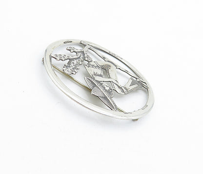 TRUART 925 Sterling Silver  Vintage Sitting Man Cactus Scene Brooch Pin BP1595
