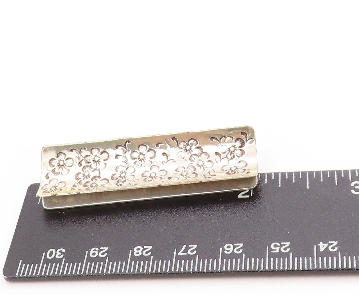 925 Sterling Silver Vintage Brooch Rectangular Engraved Floral Design  BP11919