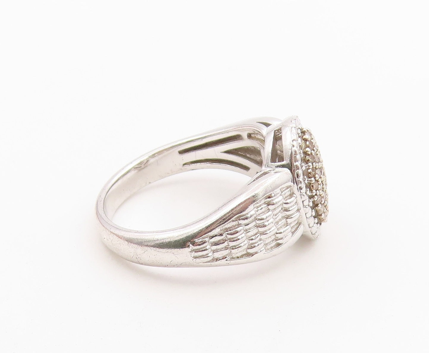 925 Sterling Silver Vintage Ring Real Diamonds Statement Band  Sz 8  RG36485