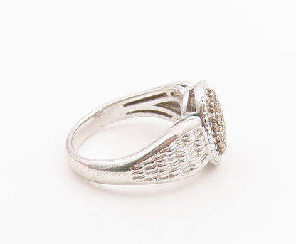 925 Sterling Silver Vintage Ring Real Diamonds Statement Band  Sz 8  RG36485