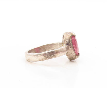 925 Sterling Silver Vintage Ring Minimalist Oval Cut Ruby  Sz 11  RG31331