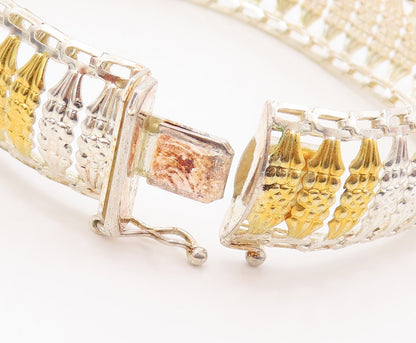 925 Sterling Silver Vintage Bracelet Solid Cutout Bead Repeated Pattern  BT10559
