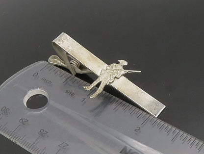 925 Sterling Silver  Vintage Shiny Army Solider With Rifle Tie Clip  TR3262