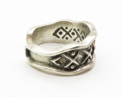 WARNER BROTHERS 925 Silver  Vintage Topaz X Pattern Band Ring Sz 7  RG13700