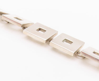 925 Sterling Silver Vintage Bracelet Large Open Square Toggle Lock  BT11275
