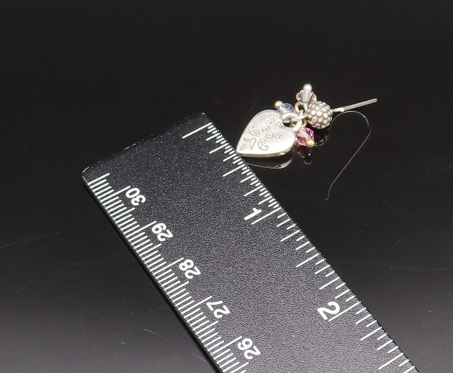 925 Silver  Vintage Engraved Love Heart & Quartz Dangle Earrings  EG12283