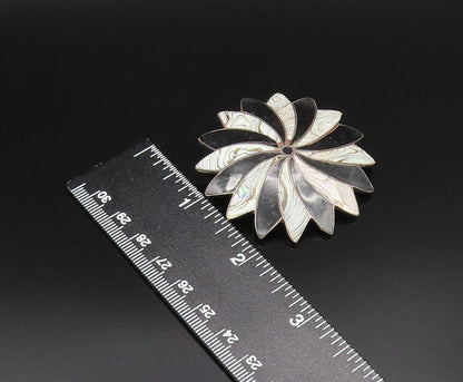 MEXICO 925 Silver  Vintage Black Onyx & Abalone Fidget Dome Brooch Pin  BP9993