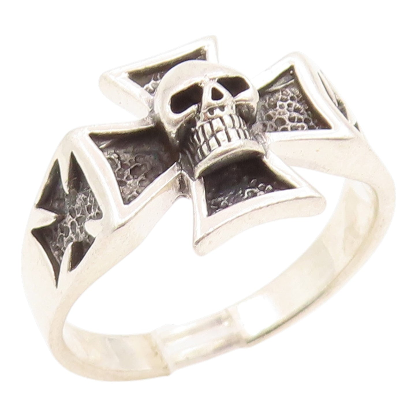 925 Sterling Silver Vintage Ring Gothic Skull Maltese Cross Band  Sz 15  RG35837