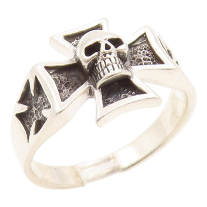 925 Sterling Silver Vintage Ring Gothic Skull Maltese Cross Band  Sz 15  RG35837
