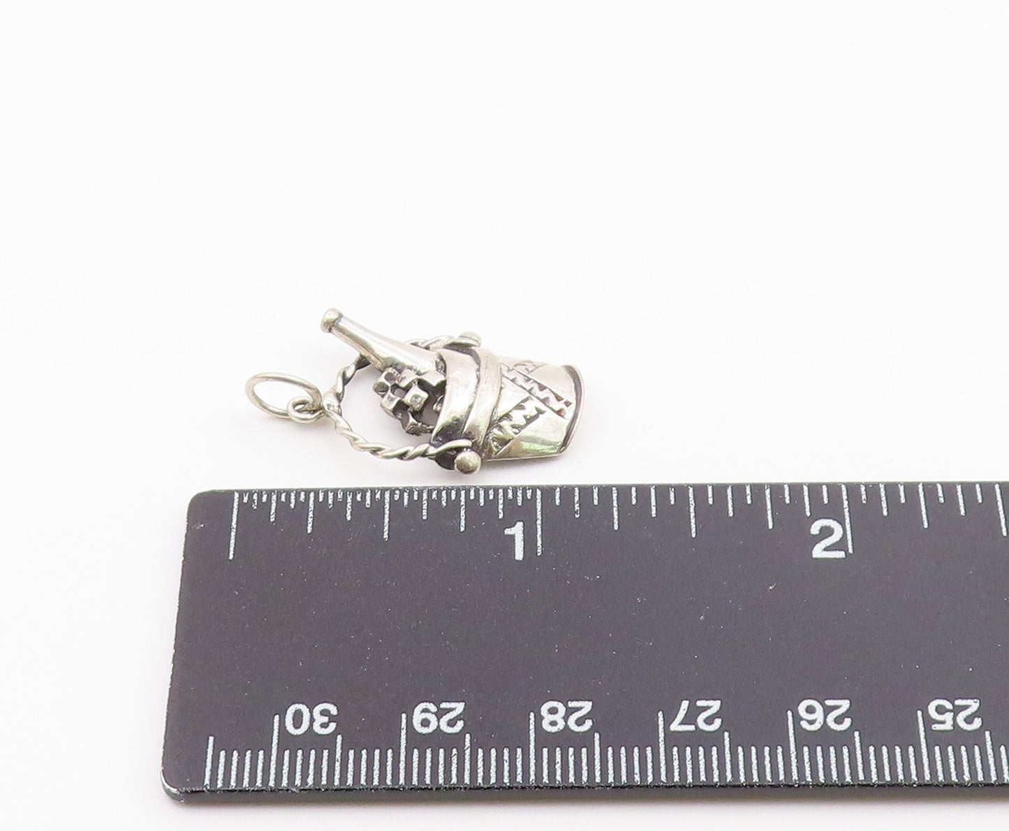 925 Sterling Silver  Vintage Champagne Bottle In Ice Bucket Pendant  PT20143