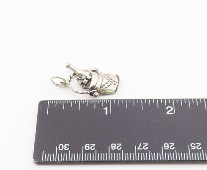 925 Sterling Silver  Vintage Champagne Bottle In Ice Bucket Pendant  PT20143