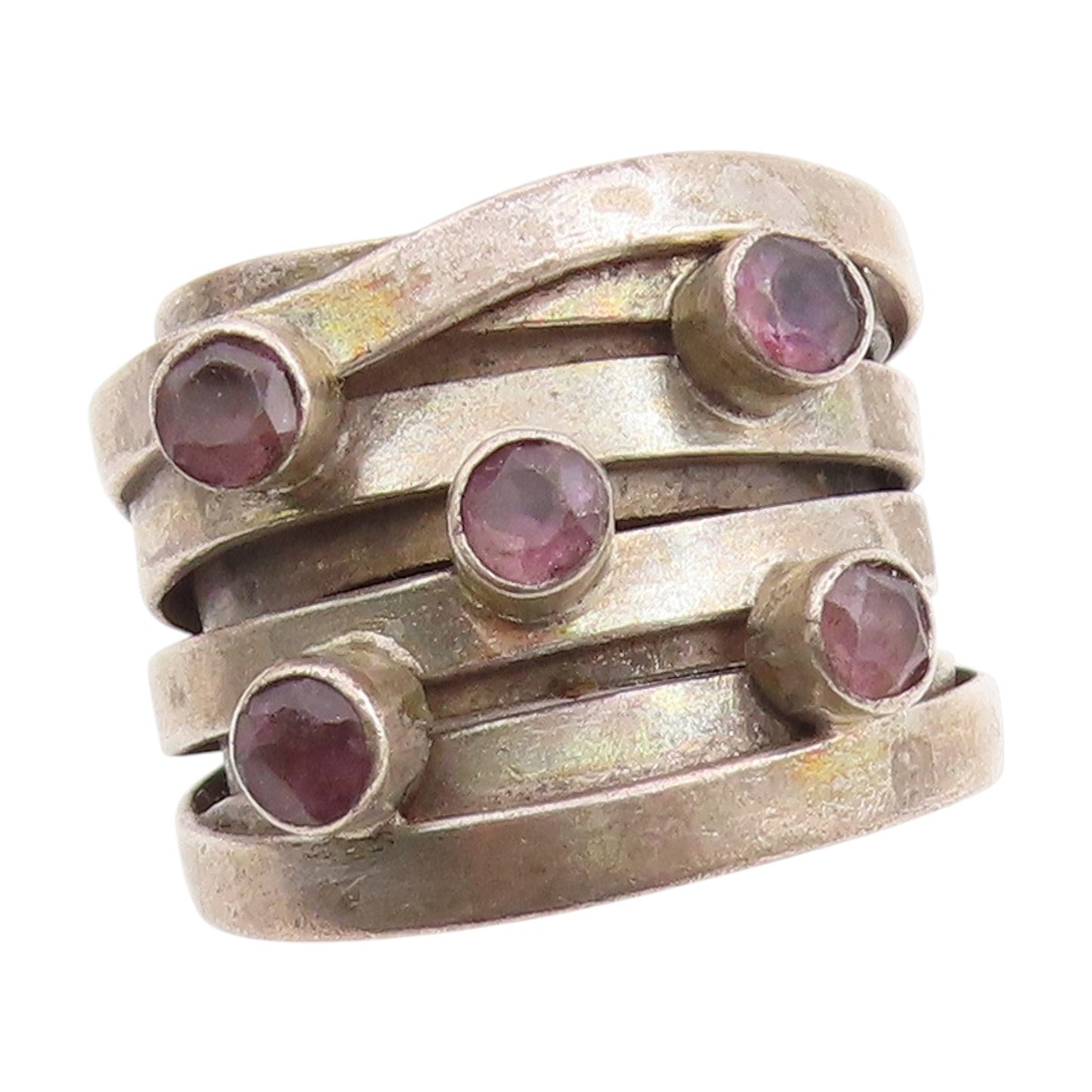 925 Sterling Silver Vintage Ring Amethyst Multi Row Stacking Band Sz 7.5 RG33803