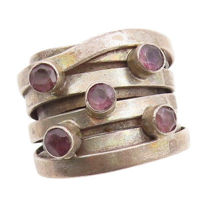 925 Sterling Silver Vintage Ring Amethyst Multi Row Stacking Band Sz 7.5 RG33803