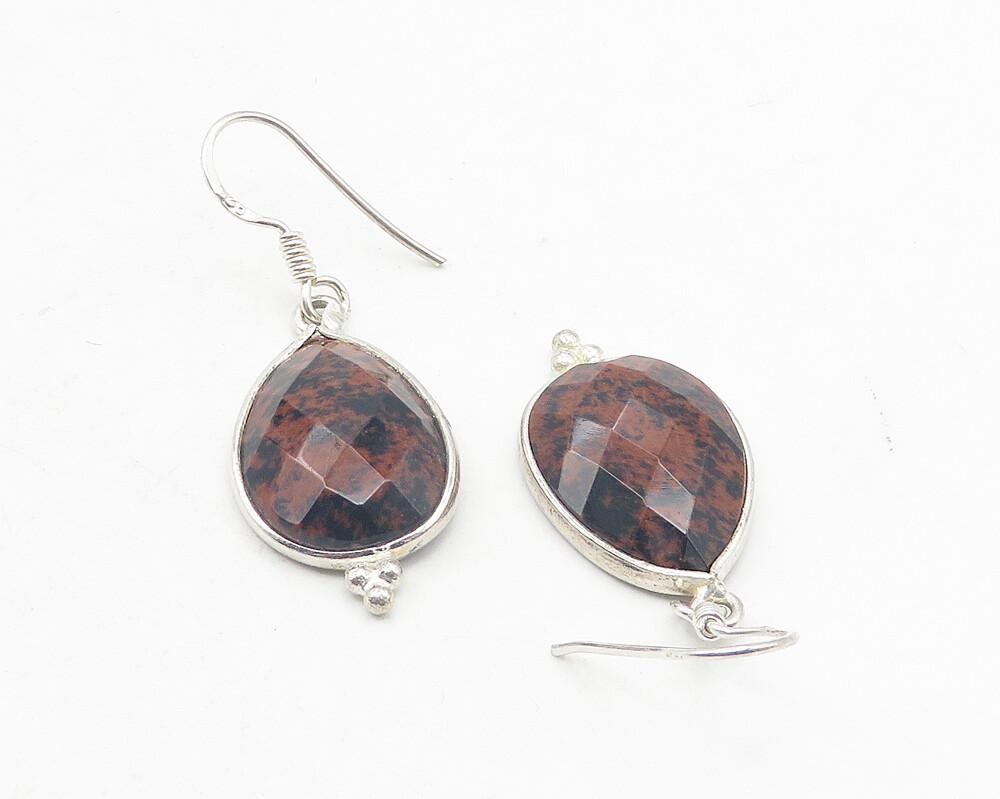 925 Sterling Silver  Vintage Faceted Jasper Tear Drop Earrings  EG6206