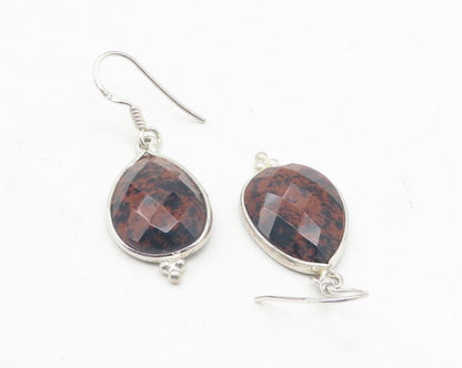 925 Sterling Silver  Vintage Faceted Jasper Tear Drop Earrings  EG6206