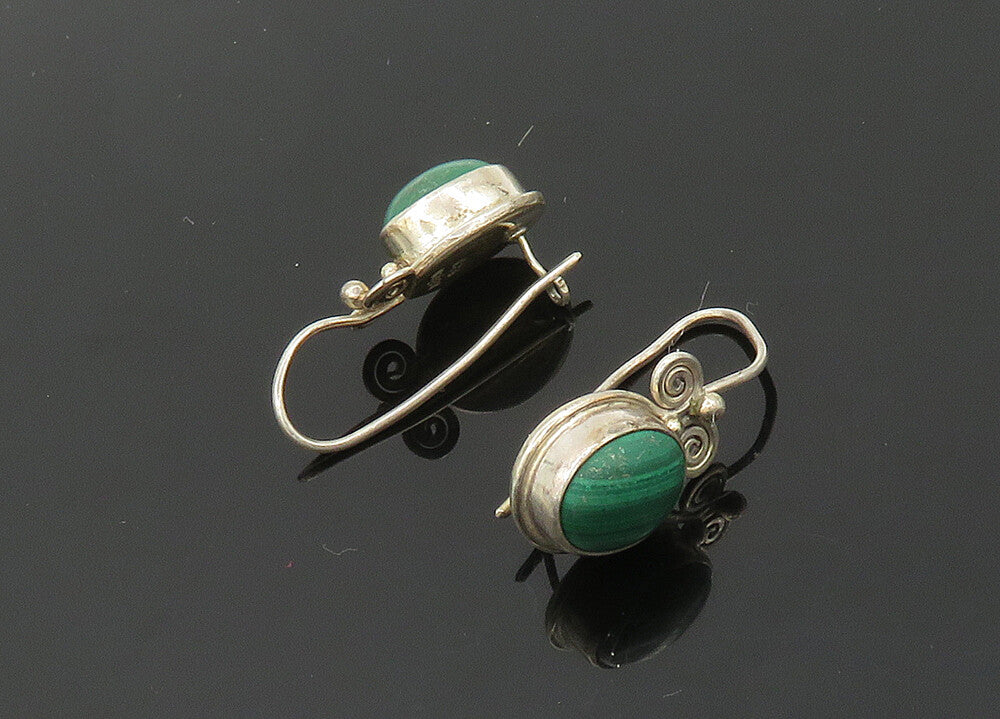 SAJEN 925 Silver  Vintage Cabochon Malachite Swirl Drop Earrings  EG10056