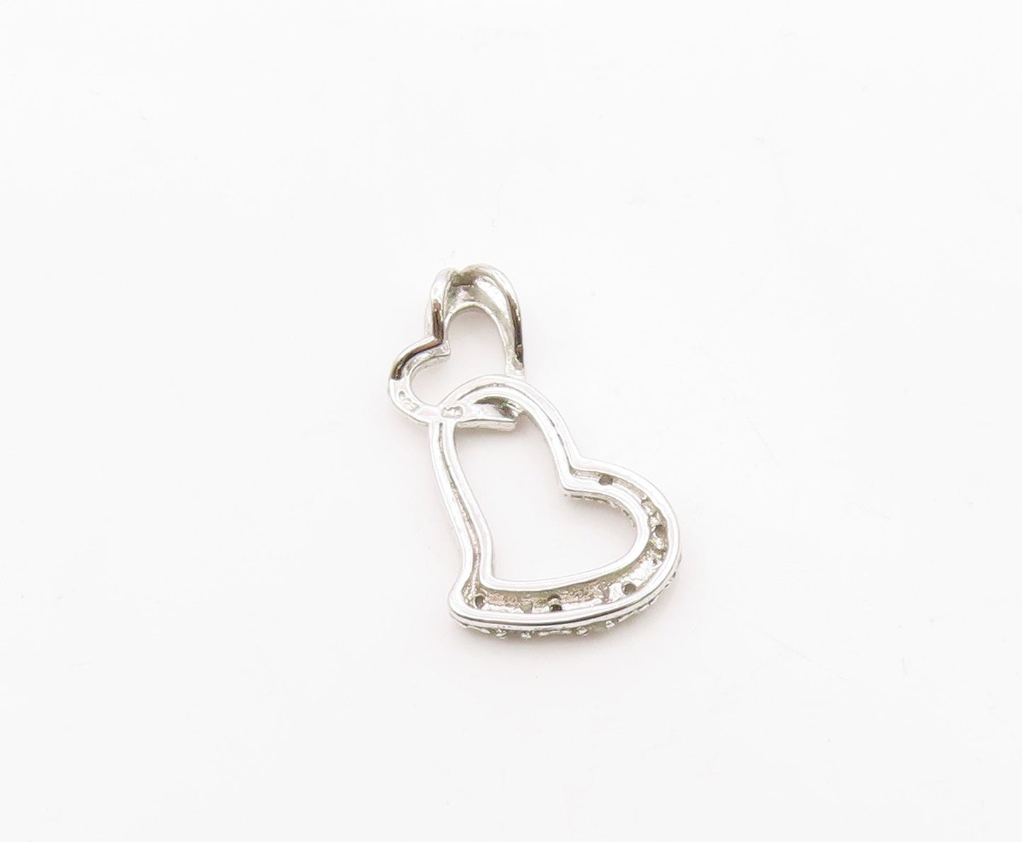 925 Sterling Silver  Genuine Diamonds Open Love Hearts Drop Pendant  PT7922
