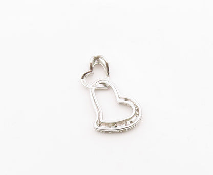 925 Sterling Silver  Genuine Diamonds Open Love Hearts Drop Pendant  PT7922